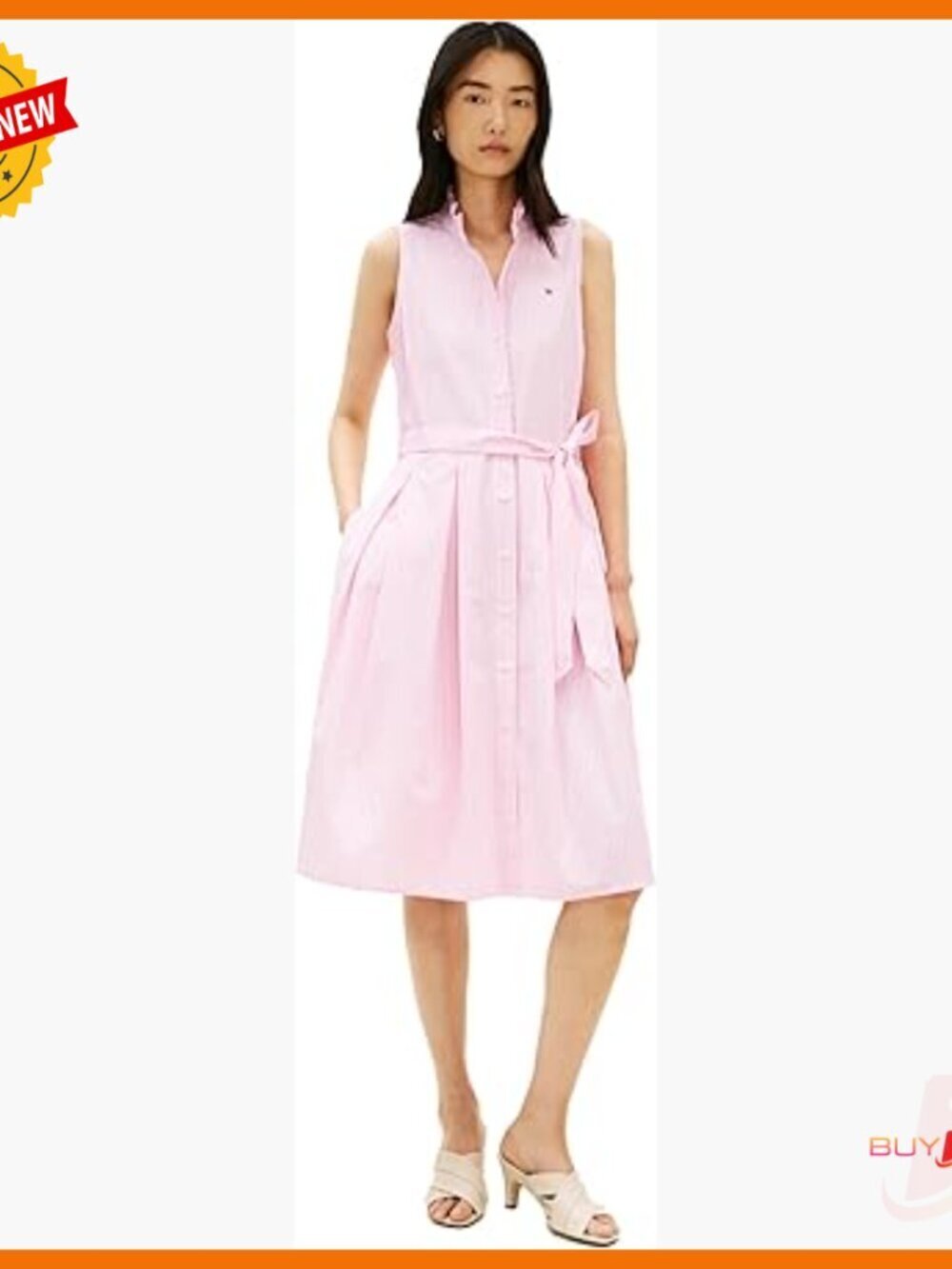 Sleeveless Poplin Shirt Dress with Frill Details, 100% Cotton Casual Wear